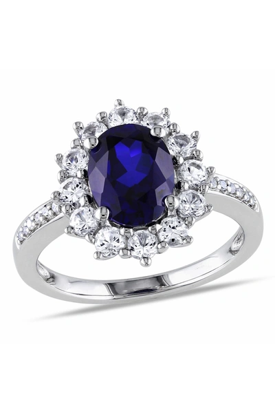 Delmar Diamond & Created Sapphire Ring In Blue