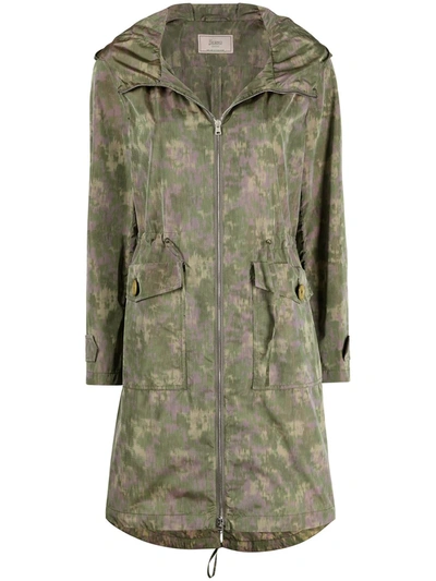 Herno Camouflage Print Drawstring Waist Coat In Green Multi