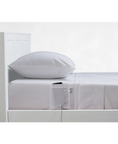Distinct Dorm 4 Piece Sheet Set With Cell Phone Pockets On Each Side, Full Bedding In White