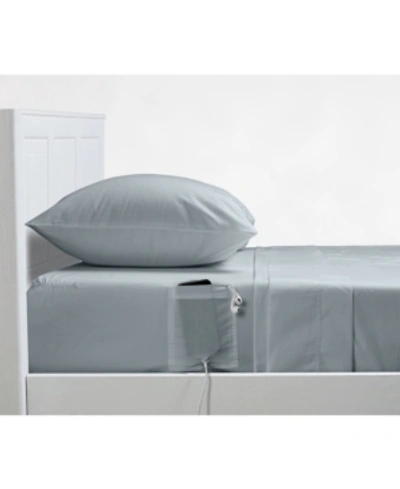 Distinct Dorm 4 Piece Sheet Set With Cell Phone Pockets On Each Side, Full Bedding In Sky Grey