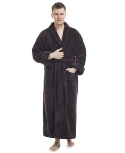 Arus Men's Shawl Collar Full Ankle Length Fleece Bathrobe Bedding In Charcoal