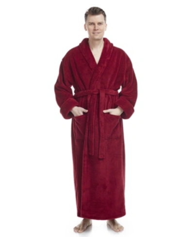 Arus Men's Shawl Collar Full Ankle Length Fleece Bathrobe Bedding In Wine Red