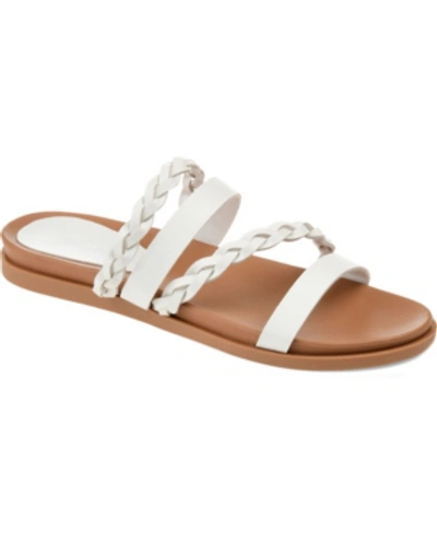 Journee Collection Women's Colette Braided Strappy Open Toe Flat Sandals In White