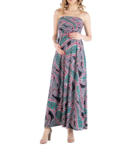 24seven Comfort Apparel Multicolor Paisley Sleeveless Empire Waist Maternity Maxi Dress In Print