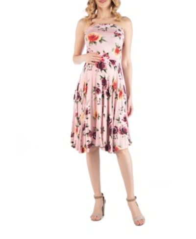 24seven Comfort Apparel Sleeveless Floral Maternity Midi Dress In Print
