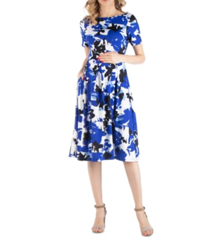 24seven Comfort Apparel Abstract Print Maternity Midi Dress With Pockets