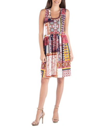 24seven Comfort Apparel Fitted Sleeveless Patchwork Flare Dress In Multi