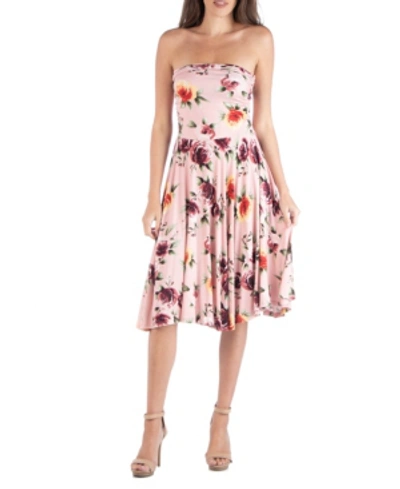24seven Comfort Apparel Floral Strapless Midi Dress With A Circle Skirt In Multi