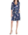 24SEVEN COMFORT APPAREL FLORAL PRINT FIT AND FLARE MINI DRESS