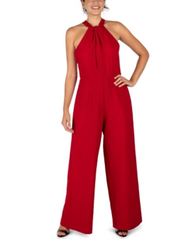 JULIA JORDAN TWIST-FRONT HALTER JUMPSUIT