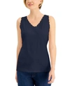 KAREN SCOTT COTTON SCALLOPED-LACE TANK TOP, CREATED FOR MACY'S