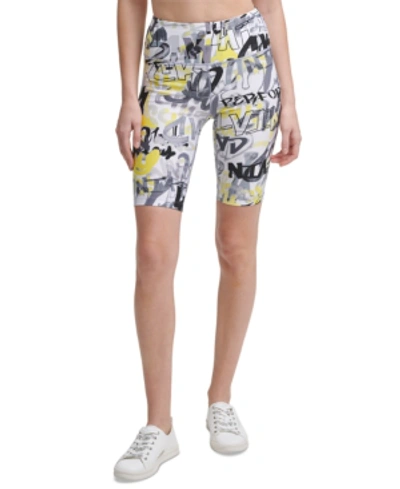 Calvin Klein Performance Printed Biker Shorts In City Tag Caution