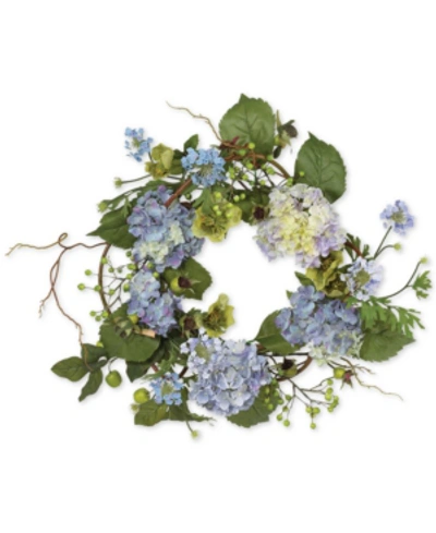 Nearly Natural 20" Hydrangea Wreath In Blue