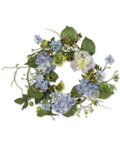 Nearly Natural 20in Hydrangea Wreath In Blue