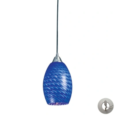 Elk Lighting Mulinello 1 Light Pendant In Satin Nickel And Sapphire Glass - Includes Adapter Kit In Silver