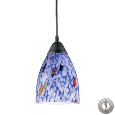 Elk Lighting Classico 1 Light Pendant In Dark Rust And Starburst Blue Glass - Includes Adapter Kit