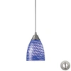 ELK LIGHTING ARCO BALENO 1 LIGHT PENDANT IN SATIN NICKEL AND SAPPHIRE BLUE GLASS - INCLUDES ADAPTER KIT