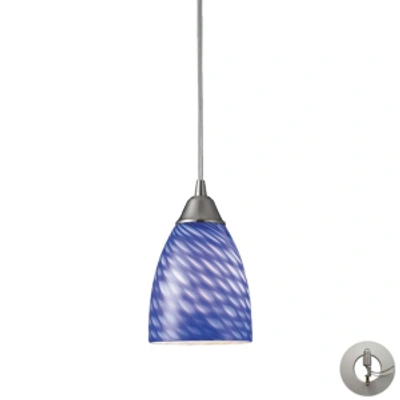 Elk Lighting Arco Baleno 1 Light Pendant In Satin Nickel And Sapphire Blue Glass - Includes Adapter Kit In Silver