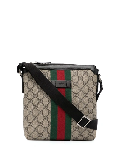 Pre-owned Gucci Monogram Sylvie Web Detail Crossbody Bag In Brown