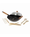 Honey Can Do Professional Series 14" Carbon Steel Nonstick Wok Set With Lid And Maple Handles, 10 Pieces In Assorted