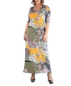 24SEVEN COMFORT APPAREL WOMEN'S PLUS SIZE MAXI PRINT DRESS