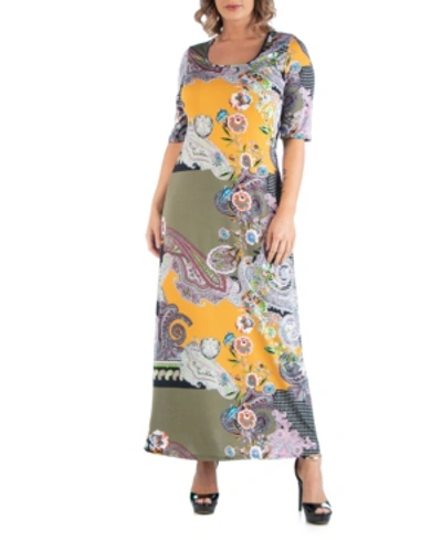 24seven Comfort Apparel Women's Plus Size Maxi Print Dress In Multi