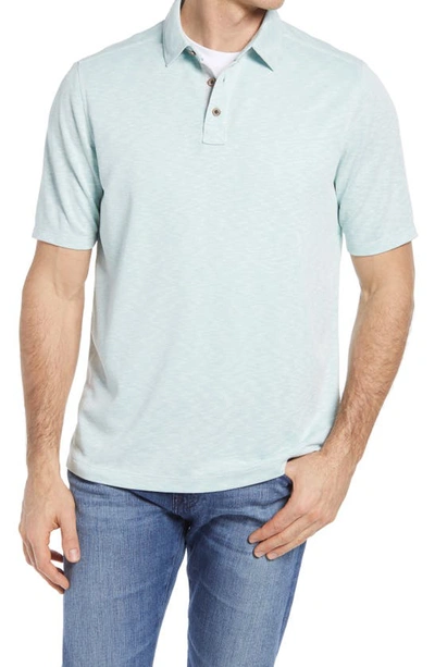 Johnston & Murphy Short Sleeve Slub Knit Polo In Mint