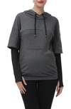 Kimi And Kai Bobo Layered Sleeve Maternity/nursing Hoodie In Dark Grey