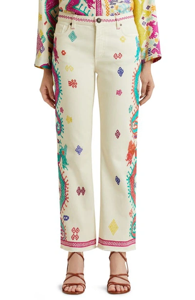 Etro Ibiza Embroidered Ankle Jeans In White
