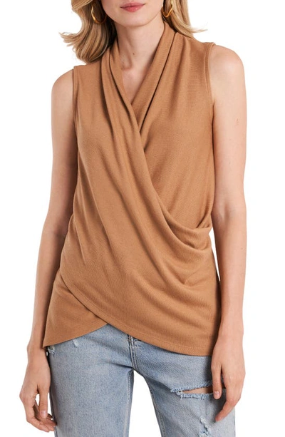 1.state Sleeveless Wrap Front Top In Wild Oak
