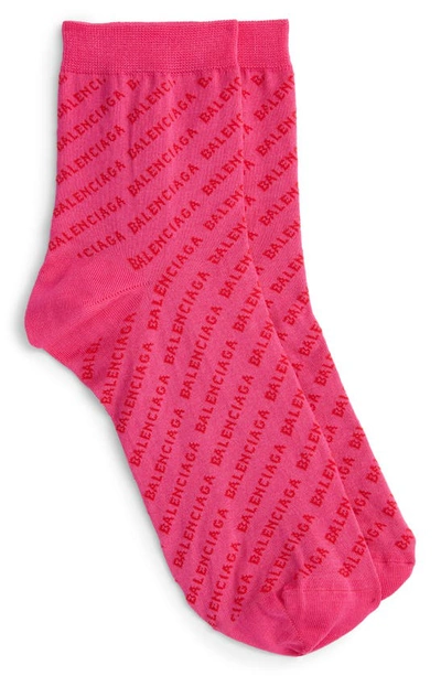 Balenciaga All Over Logo Cotton Blend Socks In Pink