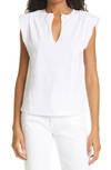 Frame Padded Shoulder V-neck T-shirt In Blanc
