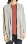 Eileen Fisher Organic Linen-cotton High-collar Slub Cardigan In Silver