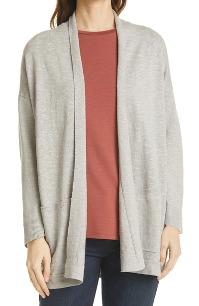 Eileen Fisher Organic Linen-cotton High-collar Slub Cardigan In Silver