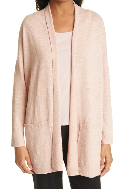 Eileen Fisher Organic Linen-cotton High-collar Slub Cardigan In Powder