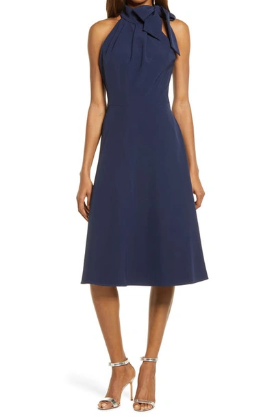 Black Halo Audrey Sleeveless Tie Neck Dress In Blue