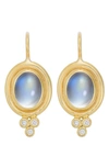 Temple St Clair 18k Yellow Gold Medium Classic Oval Earrings With Blue Moonstone & Diamonds In Yellow Gold/ Blue Moonstone