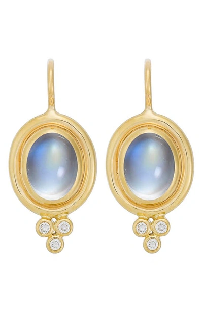 Temple St Clair 18k Yellow Gold Medium Classic Oval Earrings With Blue Moonstone & Diamonds In Yellow Gold/ Blue Moonstone
