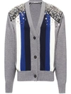 Miu Miu Crystal-embellished Striped Wool Cardigan In Grey