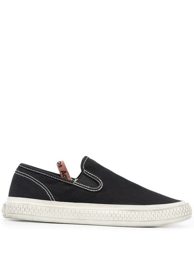Acne Studios Ballow Distressed Canvas Slip-on Sneakers In Black