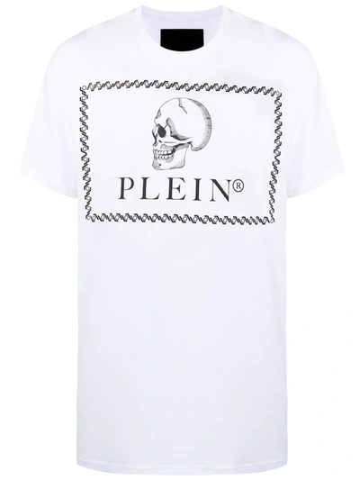 Philipp Plein Outline Skull Print T-shirt In White