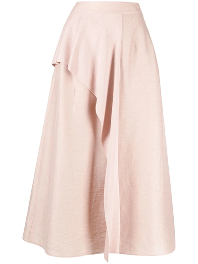Agnona Linen-blend Layered Panel Midi Skirt In Pink