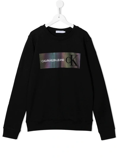 Calvin Klein Teen Logo Print Sweatshirt In Black