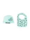 Moschino Logo Teddy Beanie Hat Bib Set In Green
