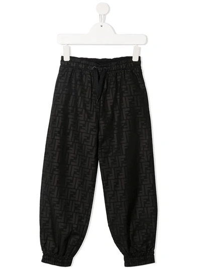 Fendi Black Sweatpants For Kids With Logo In Blue