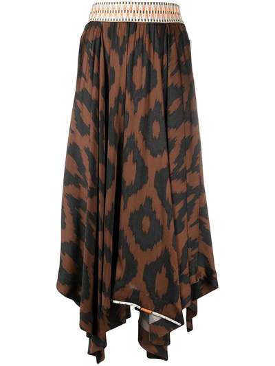 Bazar Deluxe Geometric-print Asymmetric Midi Skirt In Brown