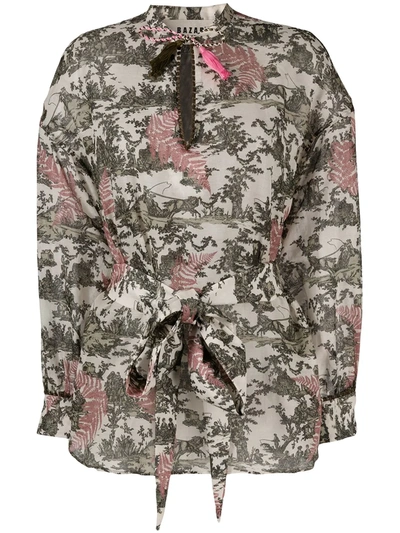 Bazar Deluxe Nature-inspired Print Long-sleeve Blouse In Neutrals