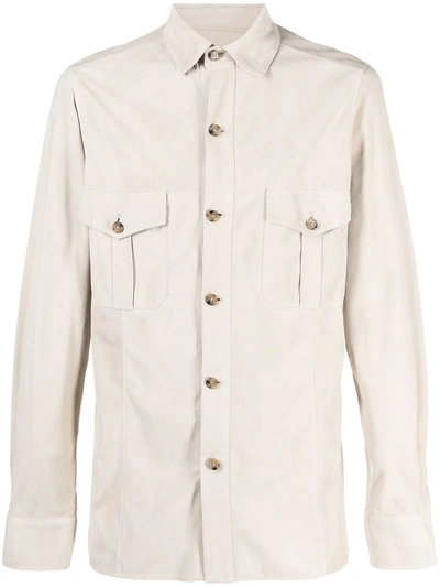 Eleventy Suede Long-sleeved Shirt In Neutrals