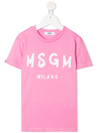 Msgm Kids' Logo-print T-shirt In Pink