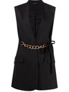 Givenchy Sleeveless Wool Jacket W/ Chain Belt In Black